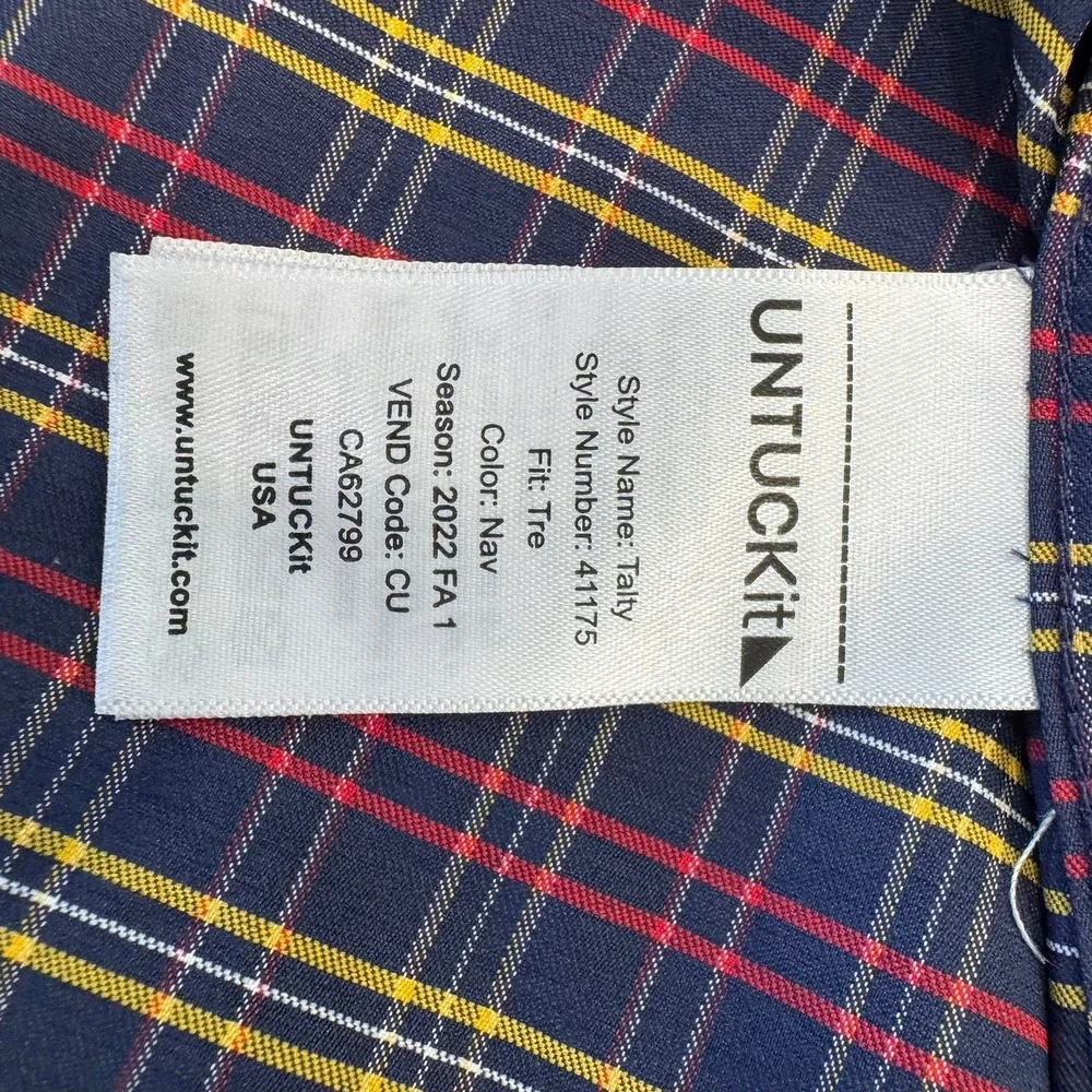UNTUCKit Tally Tre Fit Navy Blue Plaid Button Down Shirt Mens 3XL Tall 41175